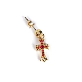22K Gold Baby Cross Charm Earrings with Rubies
