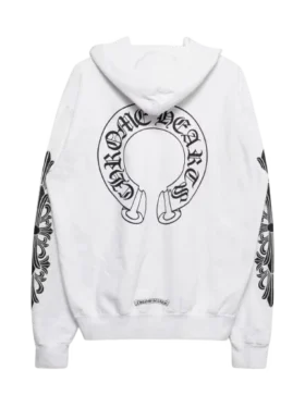 White Floral Horseshoe Zip-Up Hoodie