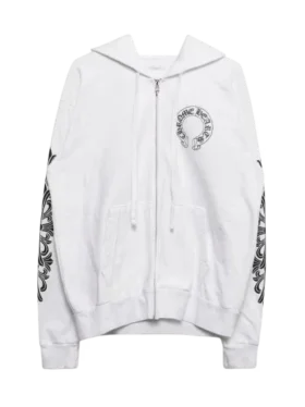 White Floral Horseshoe Zip-Up Hoodie